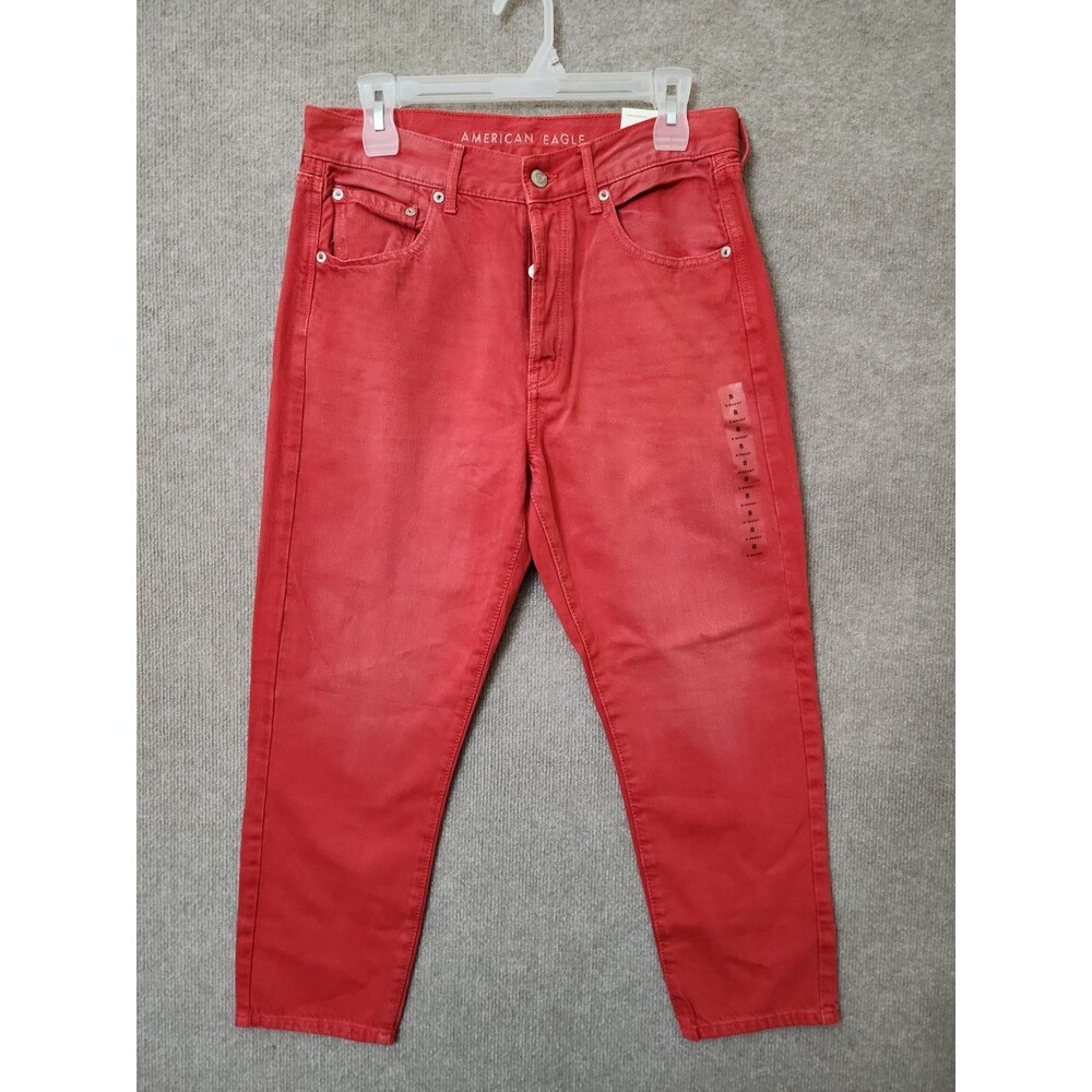American Eagle Hi Rise Girlfriend Jeans Womens 8 XShort Red Button Fly NEW